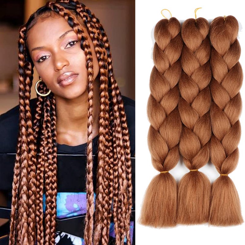 Original Jumbo Braids Hair Extension can shrink in hot water professional at box braids 3pcs Pure Brown Color 24inch 100gpc For Twist Box Braiding Hair 30
