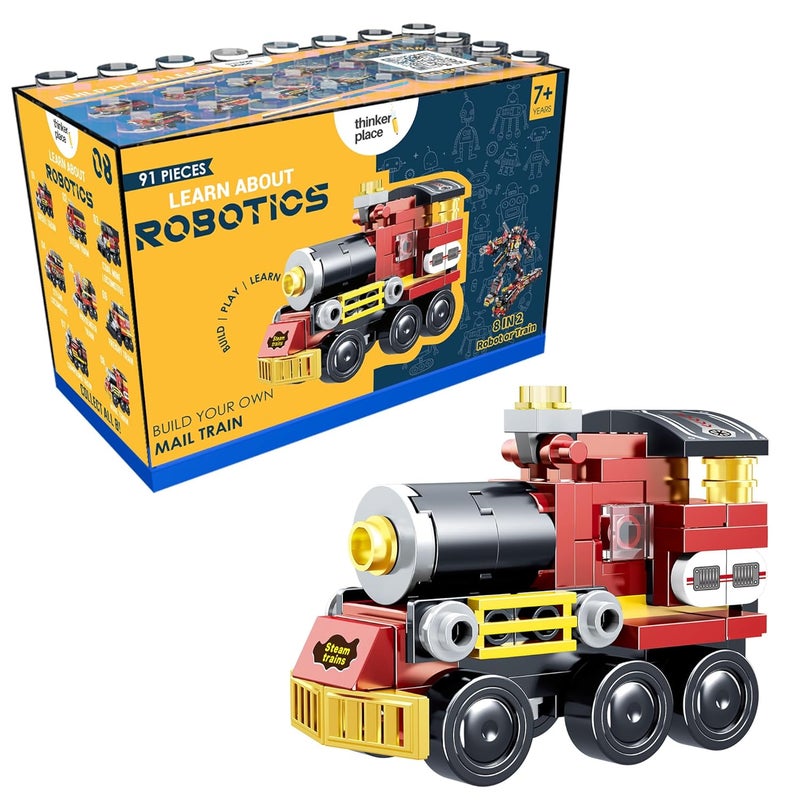 ThinkerPlace STEM Robotics Mail Train Block Set - 91 Pieces Educational Building Toy for Kids 7+ - Image 1