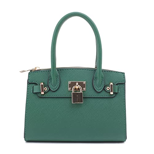 EVVE Women's Evening Bag Party Clutches Mini Satchel Purses Cocktail Prom Handbags with Chain and Lock | KELLY GREEN - Image 1