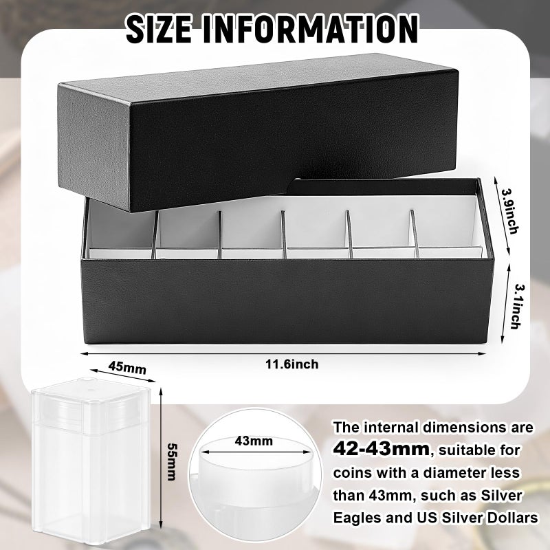 Qunclay 12 Pcs Square Silver Eagles Coin Tubes with 1 Storage Box Plastic Clear Holders with Lid for Coins Collection Supplies, Inner Diameter 40.6 MM - Image 2
