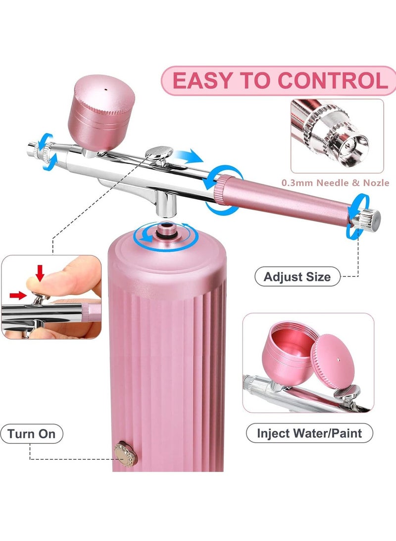 Jourvent Portable Airbrush with Air Compressor, Portable Handheld Cordless Mini Rechargeable Air Brush for Makeup, Cake Decoration, Nail Art, Skin Hydration, and Face Painting (Pink) - Image 2