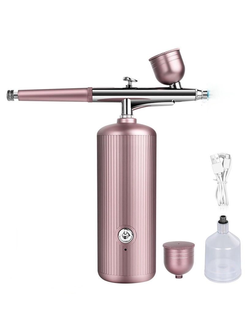 Jourvent Portable Airbrush with Air Compressor, Portable Handheld Cordless Mini Rechargeable Air Brush for Makeup, Cake Decoration, Nail Art, Skin Hydration, and Face Painting (Pink) - Image 1