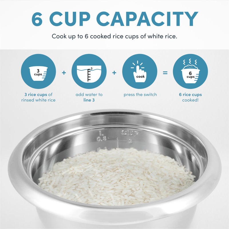 Aroma Housewares Select Stainless Rice Cooker & Warmer with Uncoated Inner Pot, 3-Cup(uncooked)/6-Cup(cooked)/ 1.2Qt, ARC-753SGB, Black - Image 5