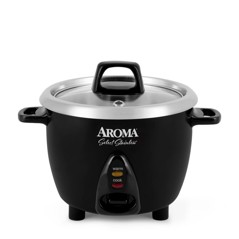 Aroma Housewares Select Stainless Rice Cooker & Warmer with Uncoated Inner Pot, 3-Cup(uncooked)/6-Cup(cooked)/ 1.2Qt, ARC-753SGB, Black - Image 1