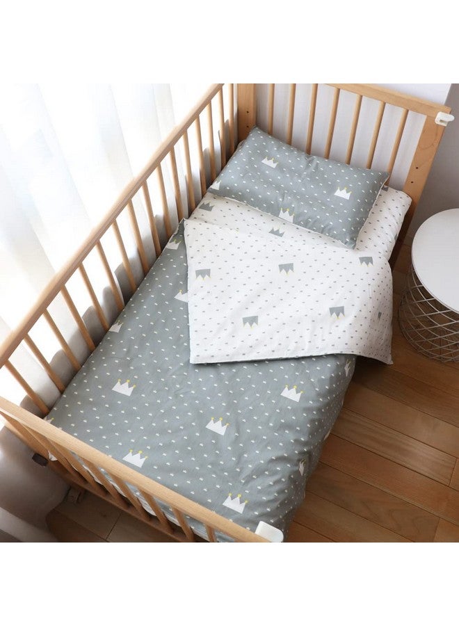 Emenpy 100% Cotton Crib Bedding Set for Baby Boys Girls,3 Pcs Baby Bed Linen Include Duvet Cover,Fitted Sheet,Pillowcase,Nursery Decoration,No Filler(Grey) - Image 1