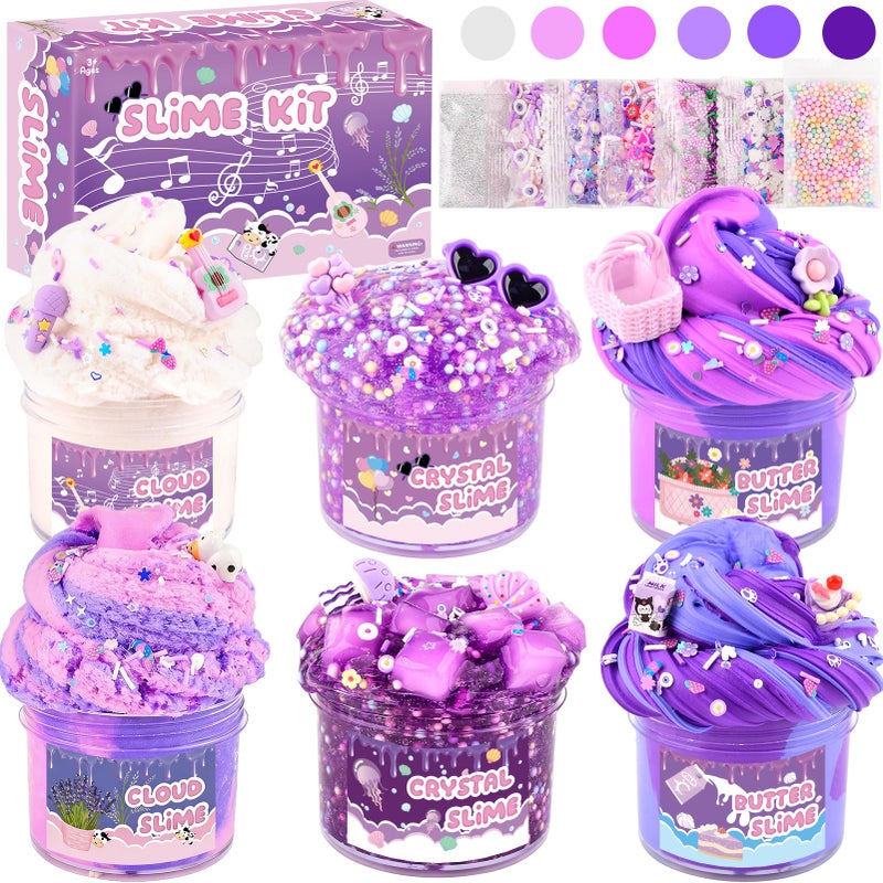 Rowecvce 6 Pack Slime Kit, Purple Dream Slime Kids, Cloud Butter & Clear Slime, Party Favors, Toys for Girls Boys Ages 5 6 7 8 9 10 11 12, Goodie Bag Stuffers, Birthday Gift Ideas Cute Stuff - Image 1