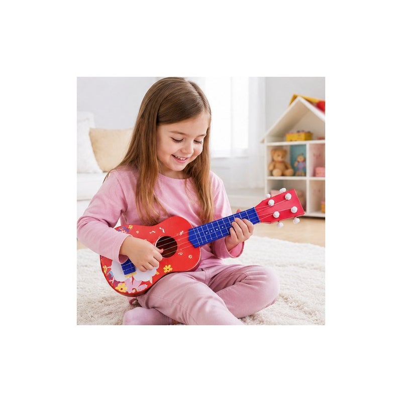Rhythm Fun: Kids Toy Ukulele, Red with Blue Floral Sheep Design, 4-String Beginner Musical Instrument for Children - Image 4
