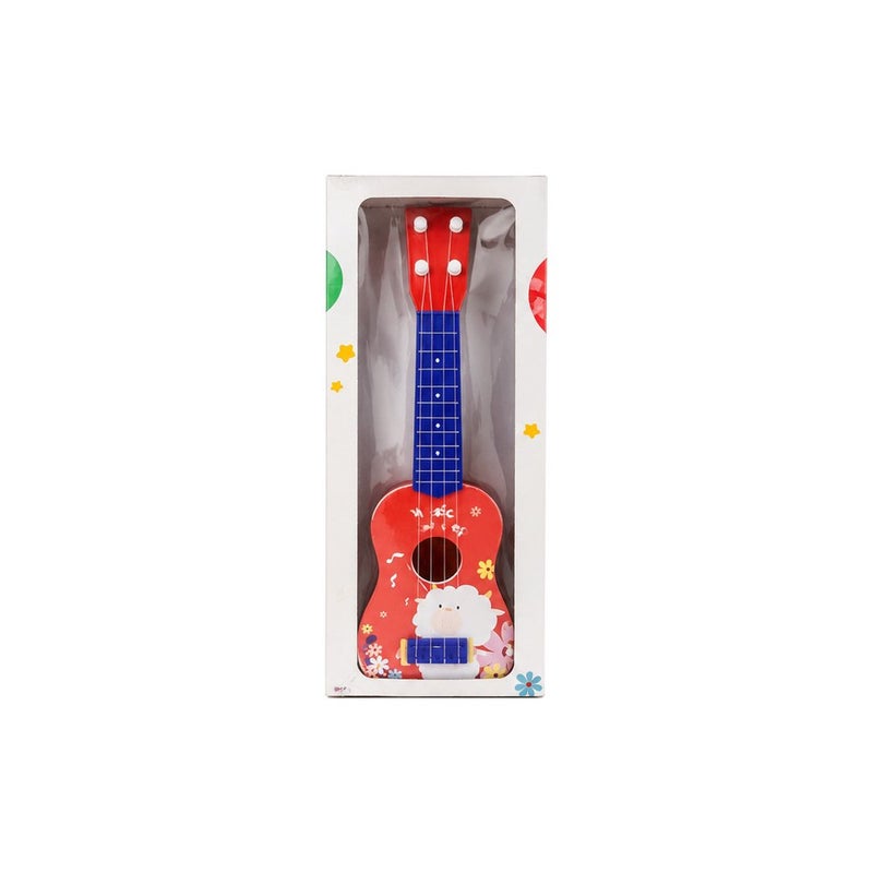Rhythm Fun: Kids Toy Ukulele, Red with Blue Floral Sheep Design, 4-String Beginner Musical Instrument for Children - Image 2