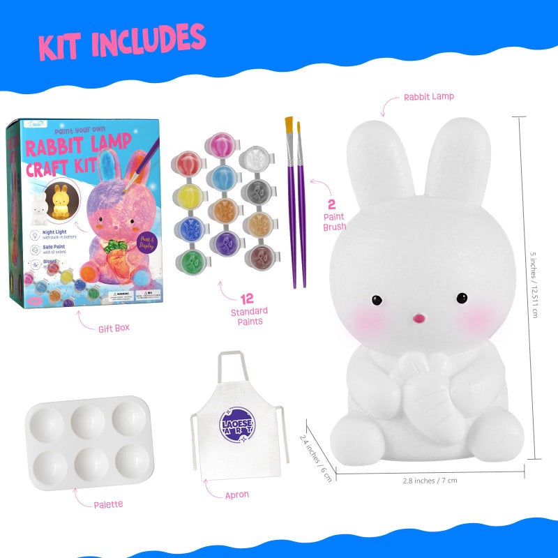 LAOESE Paint Your Own Bunny Lamp Kit, Art Supplies Arts & Crafts Kit, Painting kit for Kids 6-12, Arts and Crafts for Kids Ages 8-12, Toys Girls Boy Birthday Gift Ages 3 4 5 6 7 8 9 10 11 12+ - Image 3