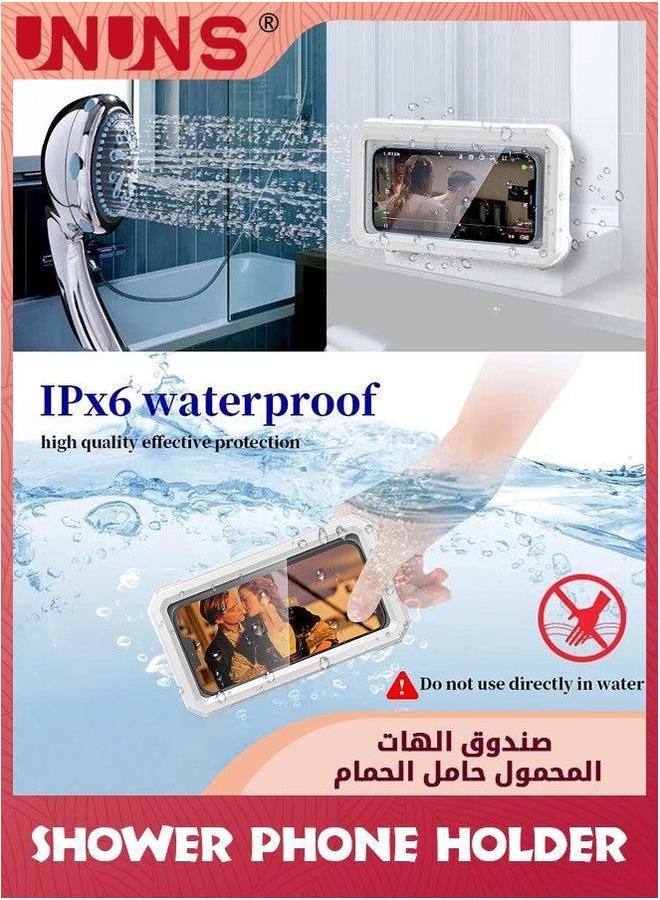 UNUNS Shower Phone Holder Waterproof Case With Touch Screen,360° Rotation,Adjustable Wall Mount Shelf In Bathroom Bathtub,Anti-Fog Stand,Shower Accessories For 4-7" Phones,White - Image 5