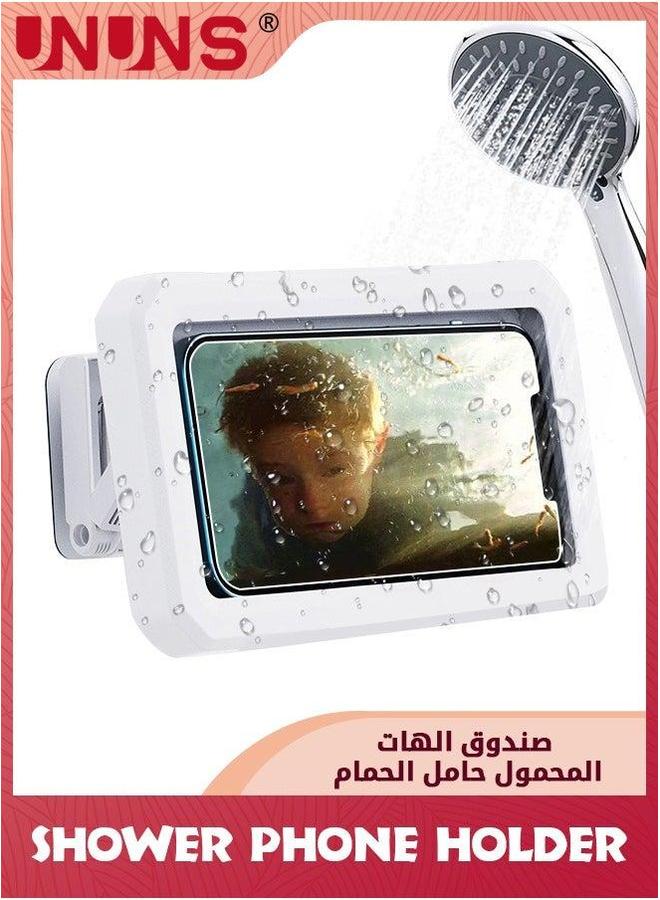 UNUNS Shower Phone Holder Waterproof Case With Touch Screen,360° Rotation,Adjustable Wall Mount Shelf In Bathroom Bathtub,Anti-Fog Stand,Shower Accessories For 4-7" Phones,White - Image 1