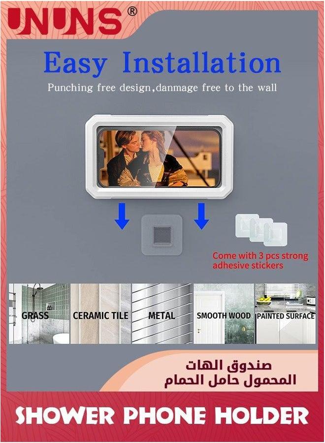 UNUNS Shower Phone Holder Waterproof Case With Touch Screen,360° Rotation,Adjustable Wall Mount Shelf In Bathroom Bathtub,Anti-Fog Stand,Shower Accessories For 4-7" Phones,White - Image 2