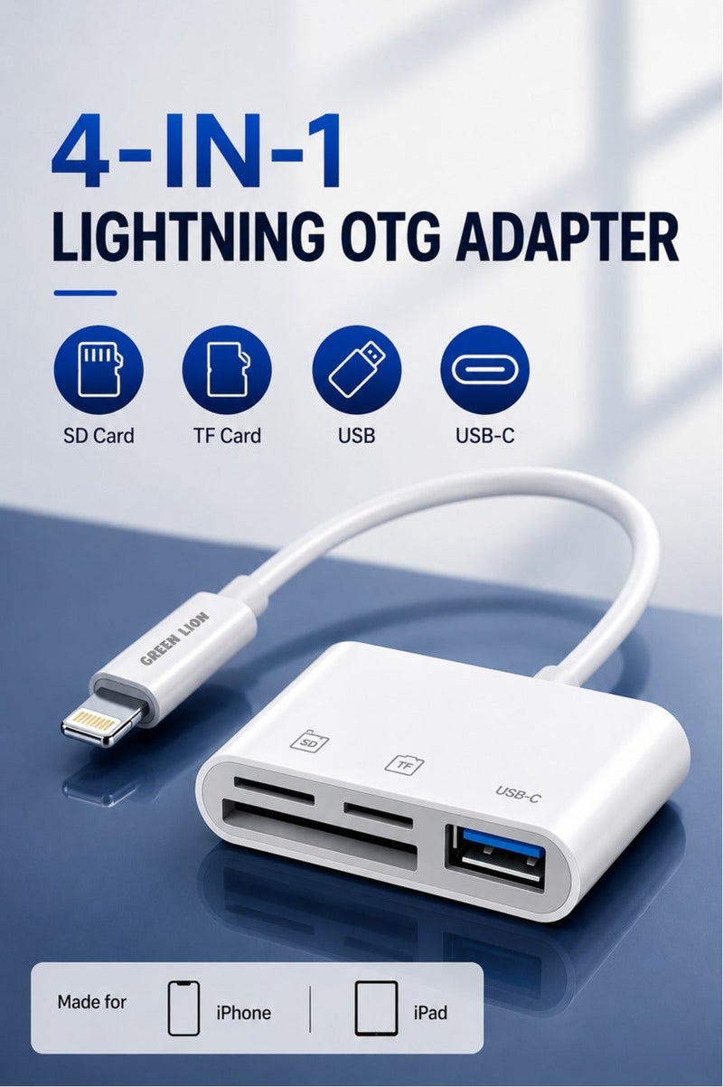 محول Lightning OTG 4 في 1 - قارئ بطاقات SD/TF ومحور USB لأجهزة iPhone/iPad قارئ بطاقات USB والذاكرة - توصيل وتشغيل محول 4 في 1 - Image 1