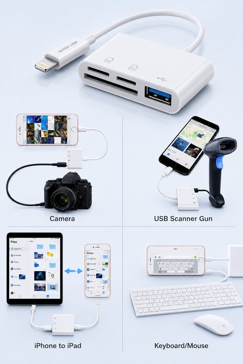 محول Lightning OTG 4 في 1 - قارئ بطاقات SD/TF ومحور USB لأجهزة iPhone/iPad قارئ بطاقات USB والذاكرة - توصيل وتشغيل محول 4 في 1 - Image 4