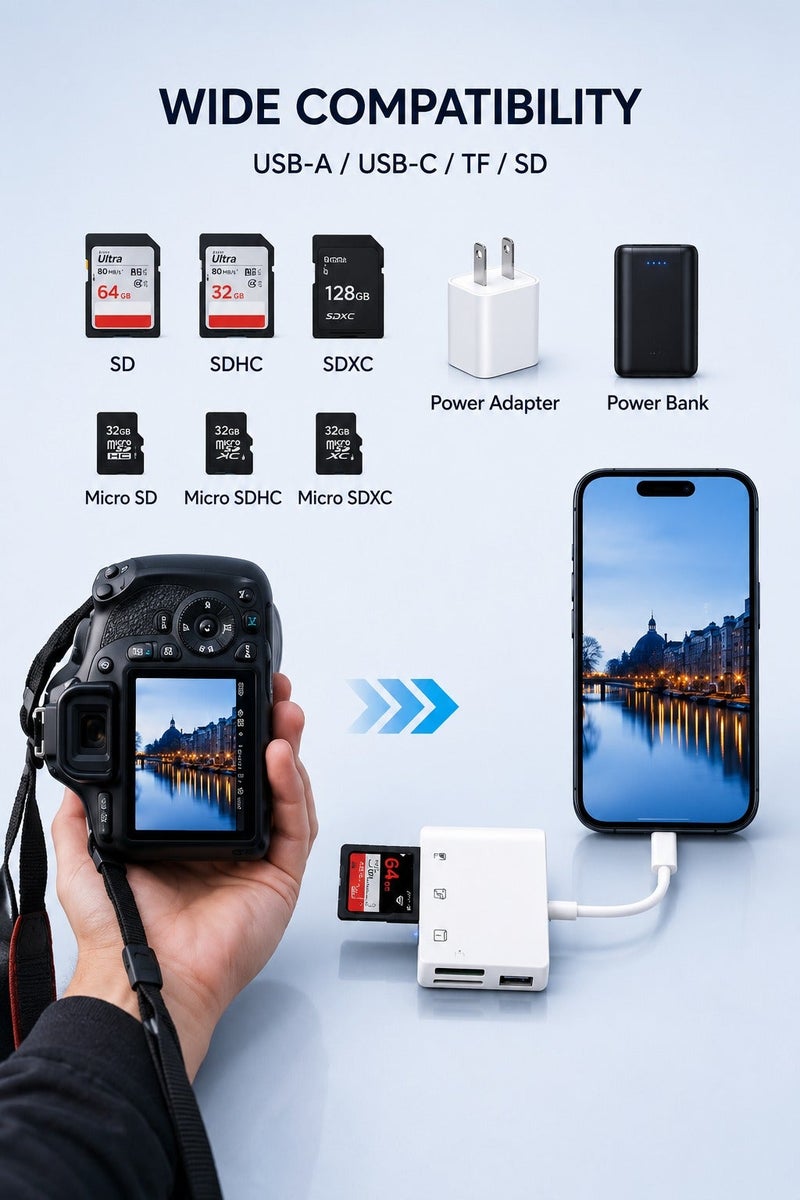 محول Lightning OTG 4 في 1 - قارئ بطاقات SD/TF ومحور USB لأجهزة iPhone/iPad قارئ بطاقات USB والذاكرة - توصيل وتشغيل محول 4 في 1 - Image 3