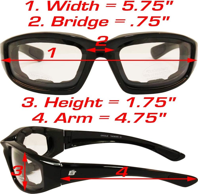 Birdz Eyewear Oriole Padded Motorcycle Riding Sunglasses Gloss Black Frame with Blue Mirror Lenses - Image 5