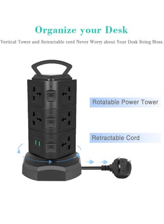 Universal Power Strips Extension Lead Outlets with 2 USB & 11 Sockets surge protector multi way power extension outlet, 3m power cable extension cable adapter vertical tower (3 Layers) - view 5