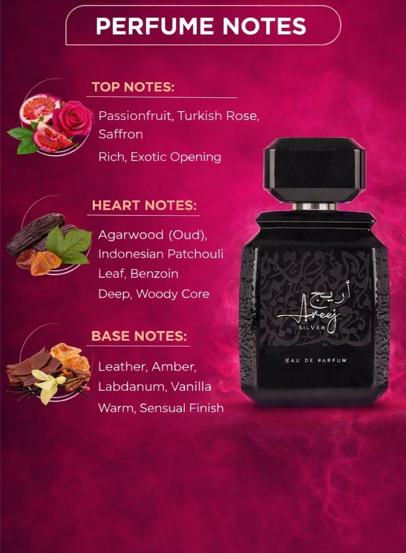 Rotana Perfumes Rotana Areej Silver Eau De Parfum 100ml – Long-Lasting Unisex Oud Rose Amber Perfume with Saffron & Vanilla - Image 3