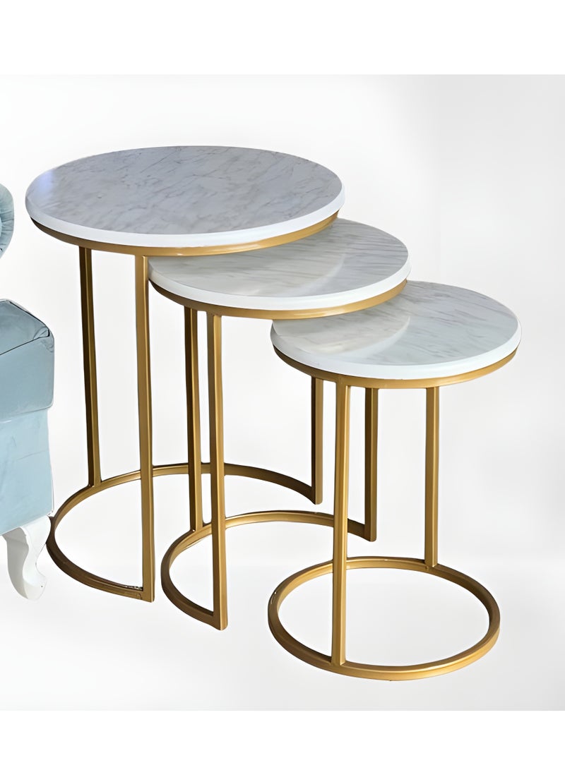 l'elefante 3-Piece Round Side Table Set – Different Heights – Powder-Coated Heat-Resistant Metal Base – Modern Space-Saving Service Tables for Living Room, Majlis, Lounges & Decor Corners – Multi-Purpose Use - Image 1