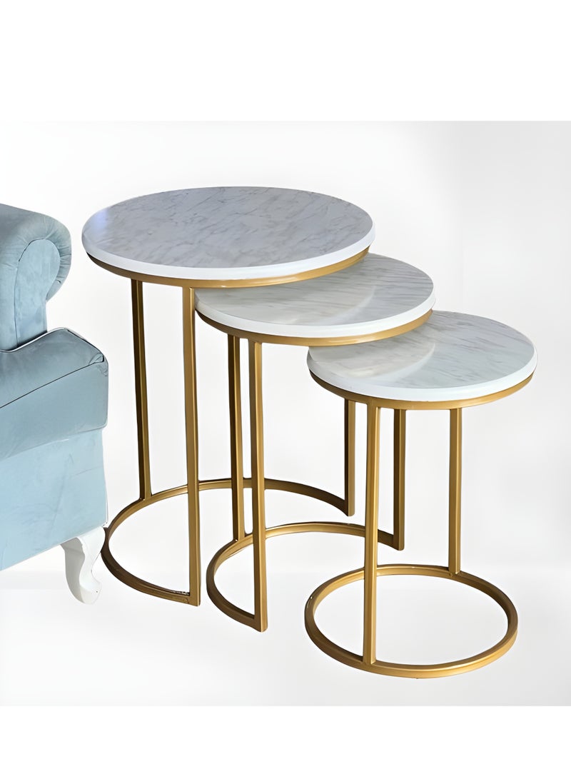 l'elefante 3-Piece Round Side Table Set – Different Heights – Powder-Coated Heat-Resistant Metal Base – Modern Space-Saving Service Tables for Living Room, Majlis, Lounges & Decor Corners – Multi-Purpose Use - Image 2