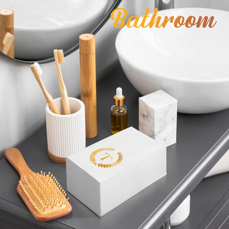 Datyiiha 200 Pack Monogrammed Disposable Napkins Gold Foil Letter T Guest Napkins Initial Disposable Hand Paper Towels for Wedding Engagement Baby Shower Party Home Kitchen Bathroom Dinner Decorative Towels  - Image 5