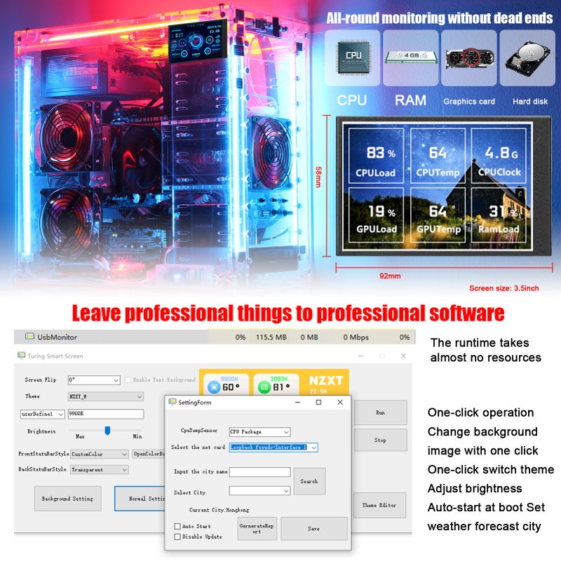 3.5 بوصة شاشة عرض LCD IPS لحواسيب شاشة عرض شاشة فرعية لمراقبة وحدة المعالجة المركزية وبطاقة المعالجة الرقمية تدعم نظام راسبيري باي ويندوز لينكس - Image 4