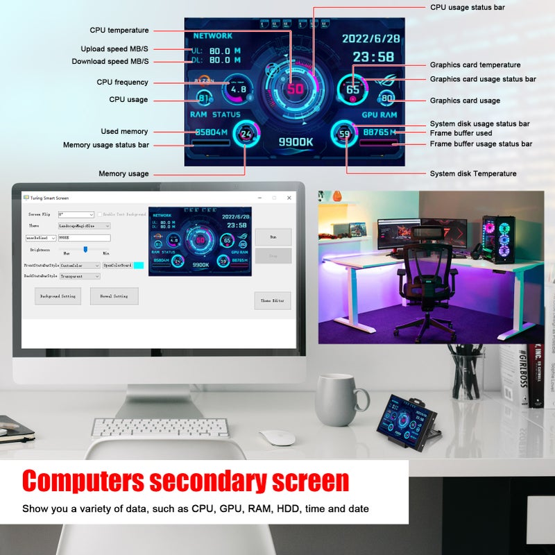 3.5 بوصة شاشة عرض LCD IPS لحواسيب شاشة عرض شاشة فرعية لمراقبة وحدة المعالجة المركزية وبطاقة المعالجة الرقمية تدعم نظام راسبيري باي ويندوز لينكس - Image 2