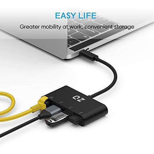 QZ [3 x USB 3.1+ Ethernet LAN] QZ USB Type C Hub with Ethernet for Next Gen Office Work Station, USB-C Hub with LAN RJ45 for PC, Laptop and Phones [USB 3.1 Gen 1] - Image 4