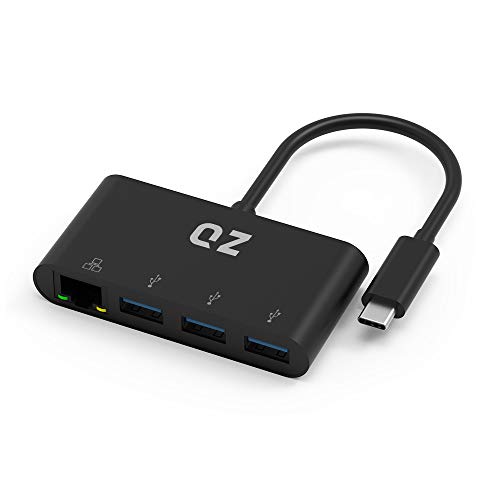 QZ [3 x USB 3.1+ Ethernet LAN] QZ USB Type C Hub with Ethernet for Next Gen Office Work Station, USB-C Hub with LAN RJ45 for PC, Laptop and Phones [USB 3.1 Gen 1] - Image 1