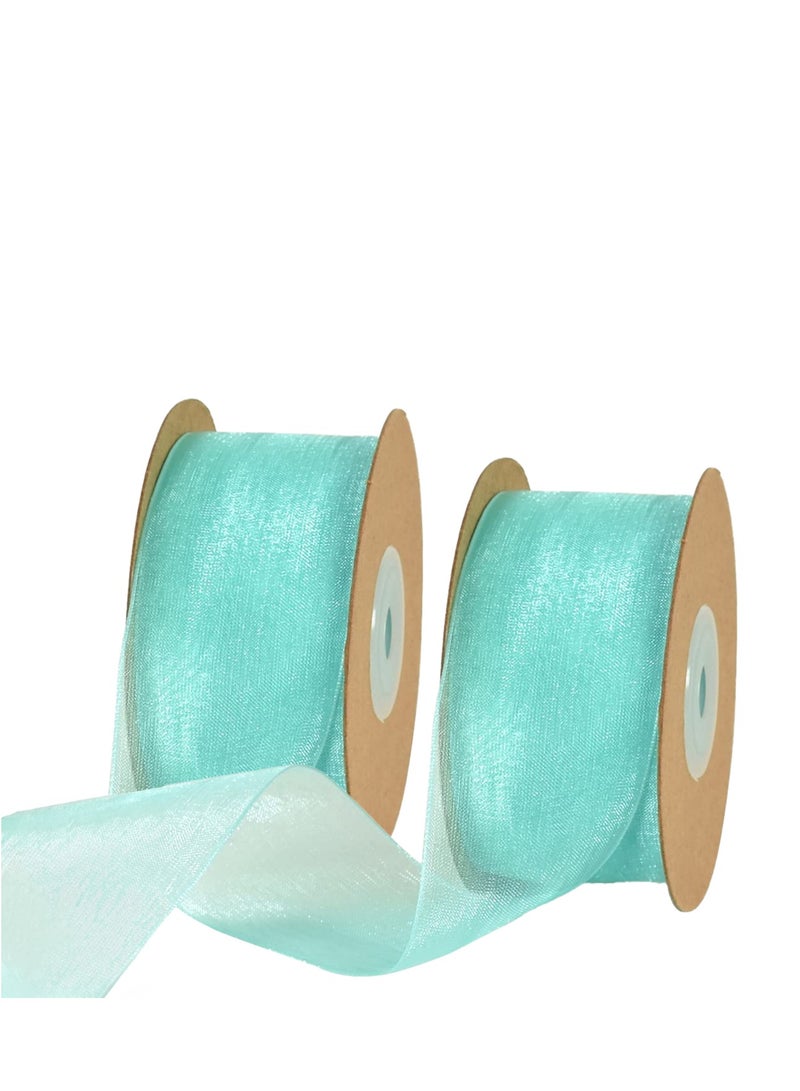 كاست ويف 2 Roll 1-1/2 Inch Turquoise Aqua Blue Organza Ribbon, 25 Yards Sheer Chiffon Ribbons for Crafts, Wedding,  Tree Decorations, Valentine's Day, Gift Wrapping, Bow Making, Floral Bouquets Wrapp - Image 1