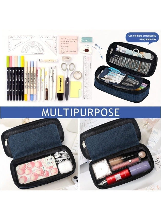ANGOO Pencil Case, Large Capacity Pen Bag, Colored Pencil Bag with Zipper, Student School Supplies, Suitable for the Beginning of School Season, Beginning of School Gifts, Dark Blue - Image 5