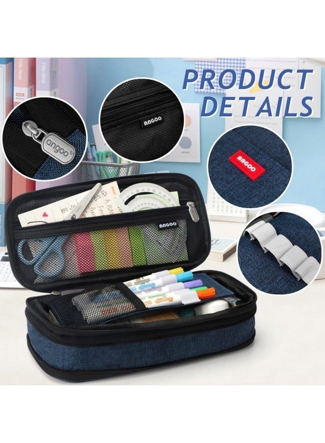 ANGOO Pencil Case, Large Capacity Pen Bag, Colored Pencil Bag with Zipper, Student School Supplies, Suitable for the Beginning of School Season, Beginning of School Gifts, Dark Blue - Image 3