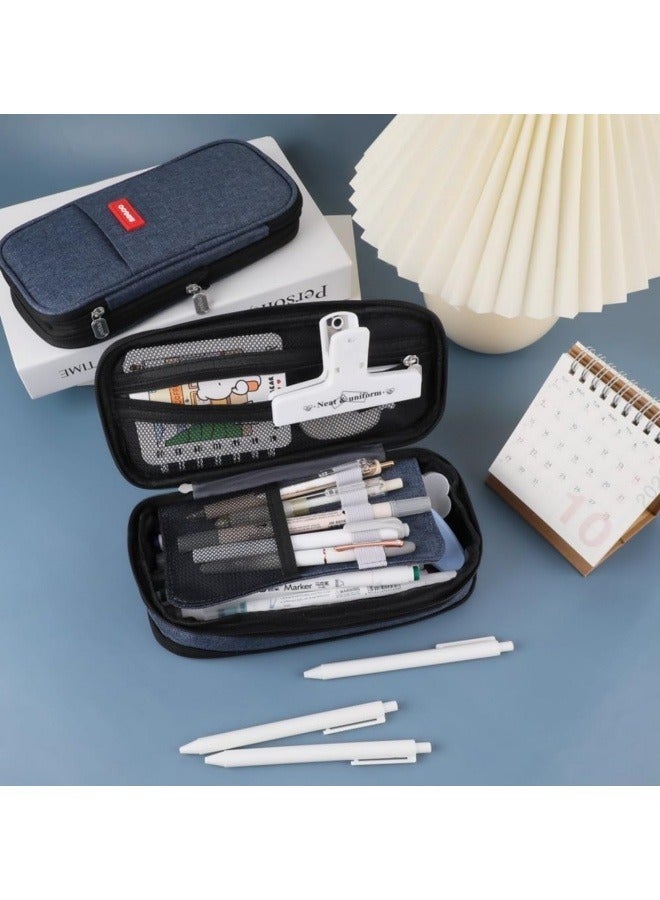 ANGOO Pencil Case, Large Capacity Pen Bag, Colored Pencil Bag with Zipper, Student School Supplies, Suitable for the Beginning of School Season, Beginning of School Gifts, Dark Blue - Image 4