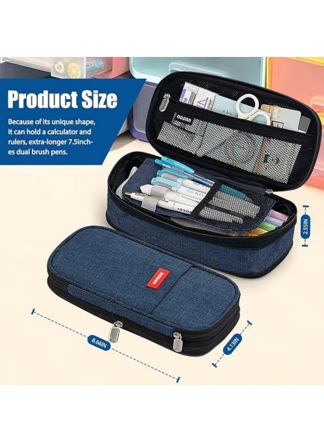 ANGOO Pencil Case, Large Capacity Pen Bag, Colored Pencil Bag with Zipper, Student School Supplies, Suitable for the Beginning of School Season, Beginning of School Gifts, Dark Blue - Image 2