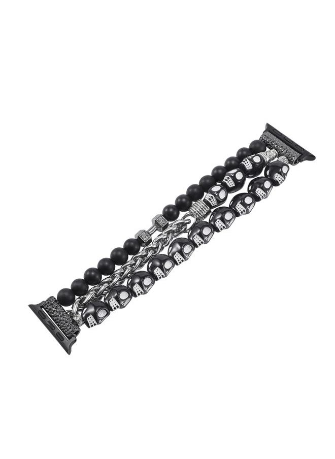 Generic - Replacement Strap For Apple Watch Series 3 38mm Skull Beaded Watch Band Black - Image 1