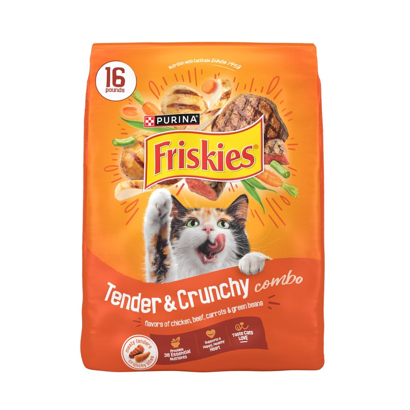 Friskies Purina Friskies Tender and Crunchy Combo with Flavors of Chicken, Beef, Carrots and Green Beans Dry and Tender Cat Food - 16 Lb. Bag - Image 1