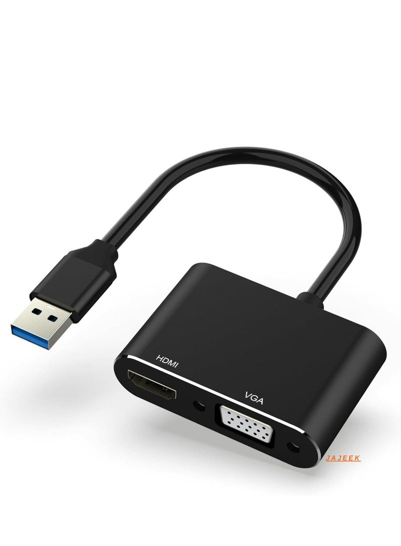 JAJEEK USB to HDMI VGA Adapter – 1080P USB 3.0/2.0 to HDMI VGA Converter, Compatible with Windows, Mac, and Android Devices - Image 1