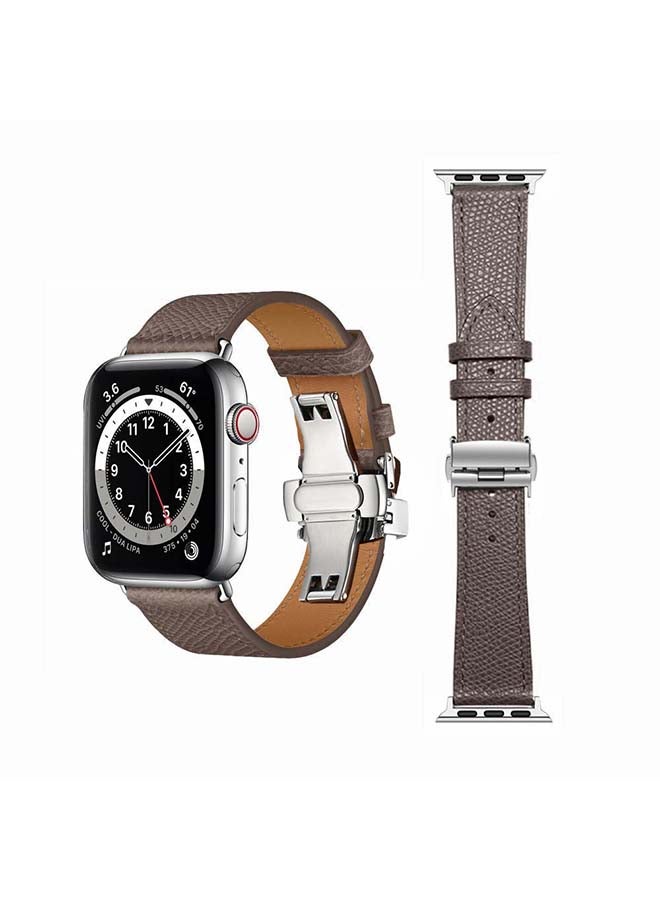 Perfii Genuine Leather Replacement Band for Apple Watch Series 1/2/3/4/5/6/SE 38/40mm Grey - Image 1