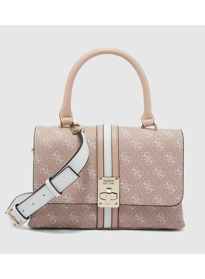 GUESS Printed Top-Handle Mini Bag – Beige  (Chic & Compact Everyday Elegance) - Image 1
