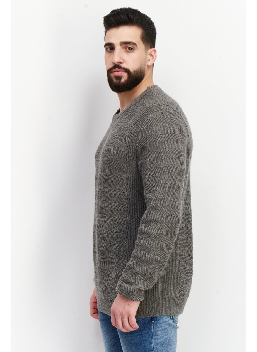 French Connection Men Crew Neck Long Sleeves Textured Sweatshirt, Grey  - Image 4