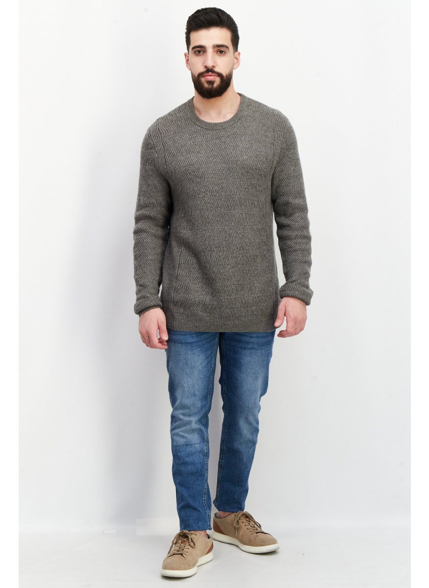 French Connection Men Crew Neck Long Sleeves Textured Sweatshirt, Grey  - Image 2