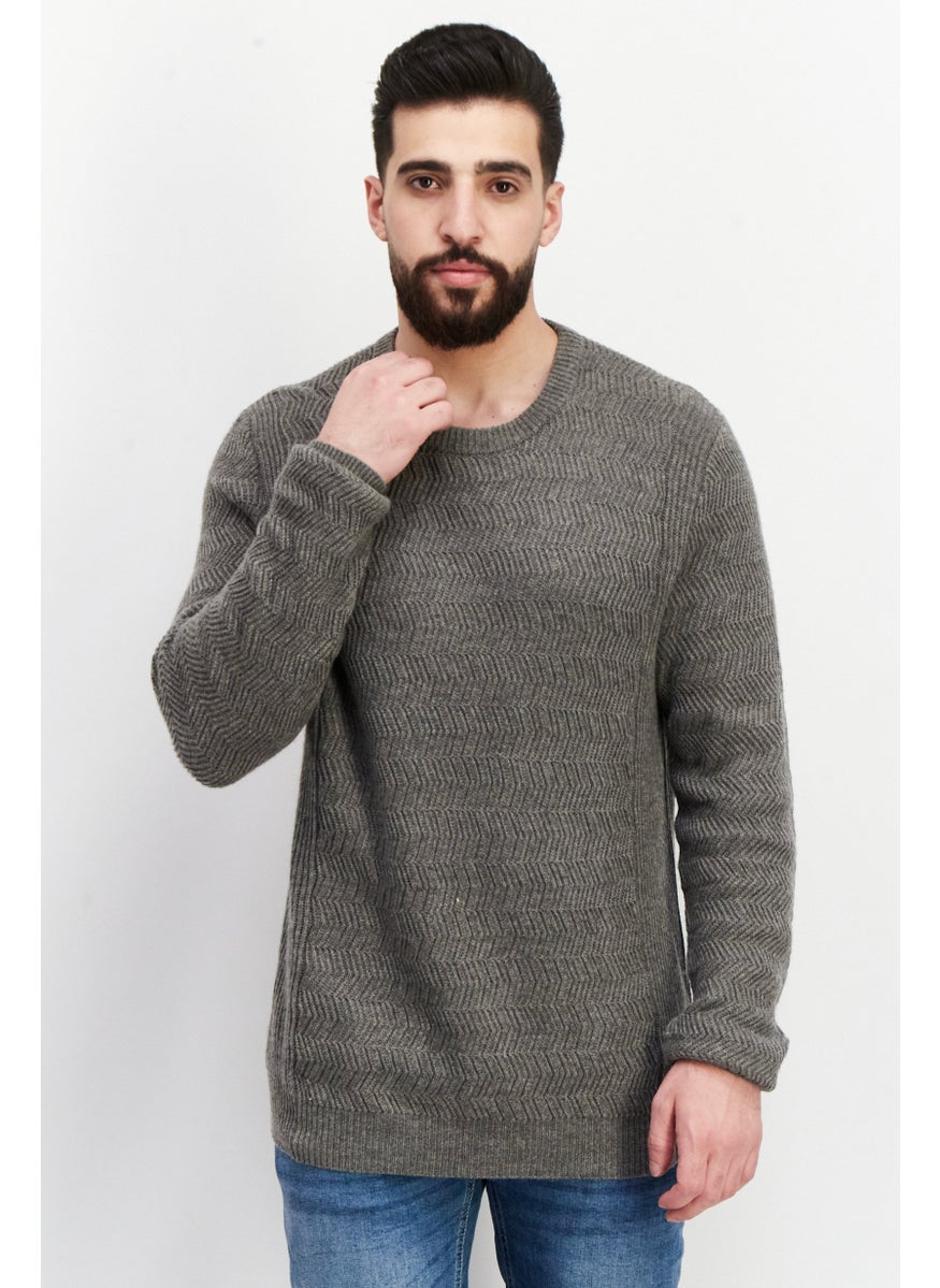 French Connection Men Crew Neck Long Sleeves Textured Sweatshirt, Grey  - Image 1