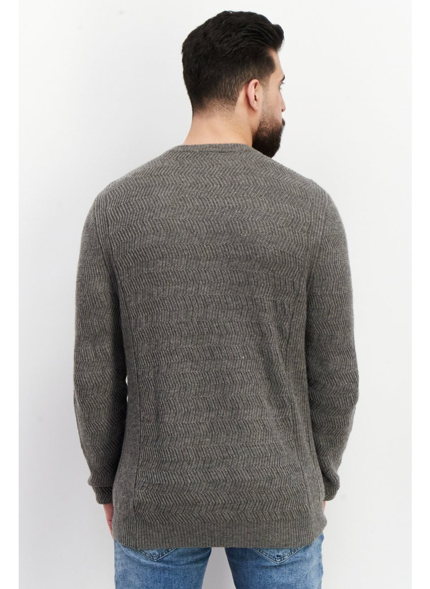 French Connection Men Crew Neck Long Sleeves Textured Sweatshirt, Grey  - Image 3
