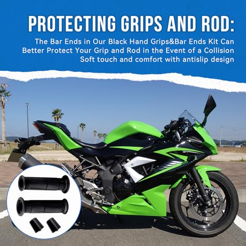SeDeplacer 2Pcs Black Hand Grips & Bar Ends(Left+Right) Compatible with Kawasaki Ninja 250 300 400 500 ZX4RR 600 ZX600 ZX6 636 ZX6R 650 ZX750 ZX7 ZX7R ZX900 ZX9 ZX10R 1000 ZX11 ZX12R ZX14 ZX14R - Image 4