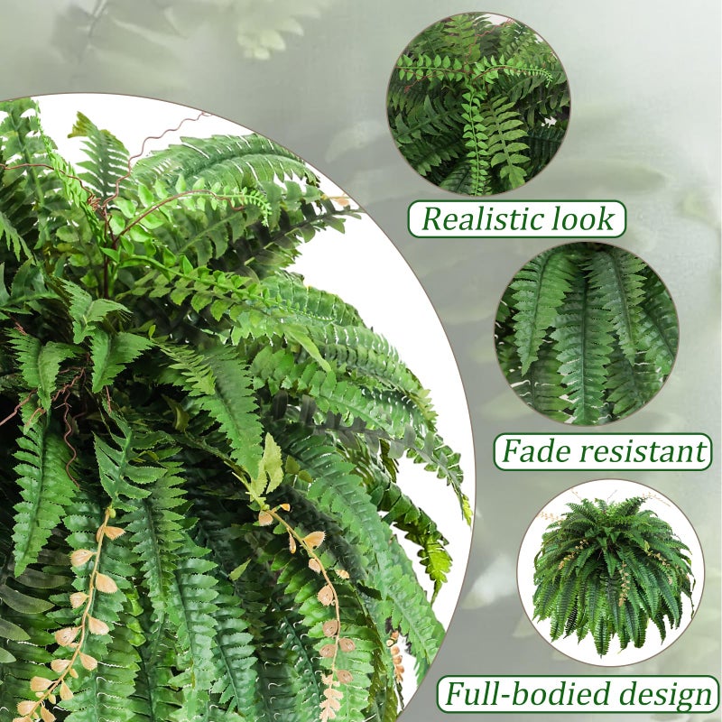 Cherica 2pcs 48in 88 Blades Artificial Boston Ferns for Outdoors Large, UV Resistant Faux Outdoor Plants,Weatherproof Fake Ferns Plants Outdoor Indoor for Garden Porch Patio Home Decor - Image 3