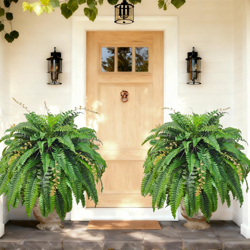 Cherica 2pcs 48in 88 Blades Artificial Boston Ferns for Outdoors Large, UV Resistant Faux Outdoor Plants,Weatherproof Fake Ferns Plants Outdoor Indoor for Garden Porch Patio Home Decor - Image 1