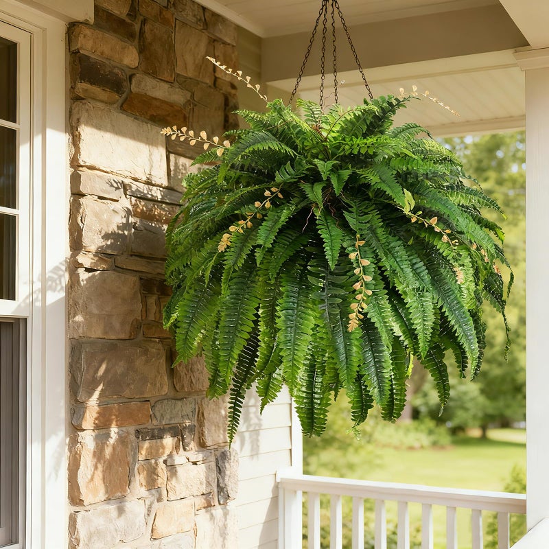 Cherica 2pcs 48in 88 Blades Artificial Boston Ferns for Outdoors Large, UV Resistant Faux Outdoor Plants,Weatherproof Fake Ferns Plants Outdoor Indoor for Garden Porch Patio Home Decor - Image 4