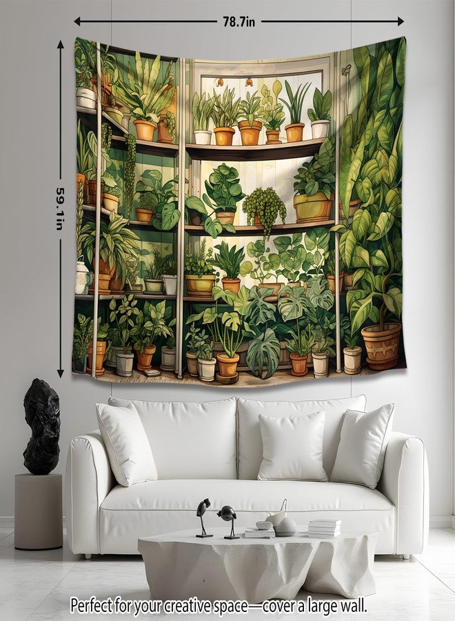 QGHOT Plant Tapestry, Green Botanical Tapestry Wall Hanging, Vintage Plants Wood Shelf Tapestries for Bedroom Window Classroom Living Room Cottagecore Potted Plant Photo Backdrop (A,80x60 in) - Image 5