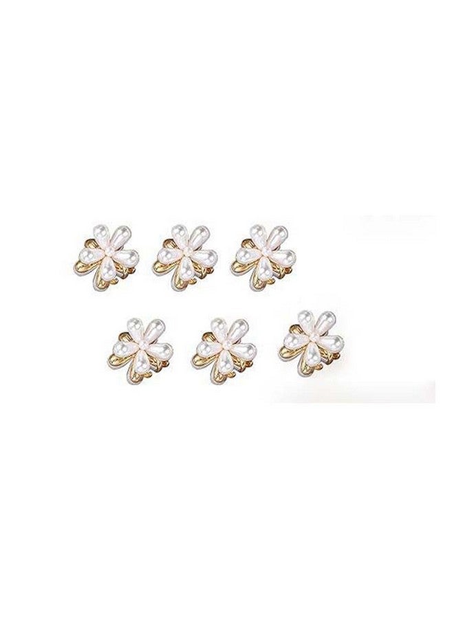 SUN Ring SUNRING Artificial Daisy Flower Mini Pearl Retro Hair Claw Clip for Women Style Pearl Rhinestone Metal Hair Clips Hair Pin For girls women (Pack of 6, White) - Image 5
