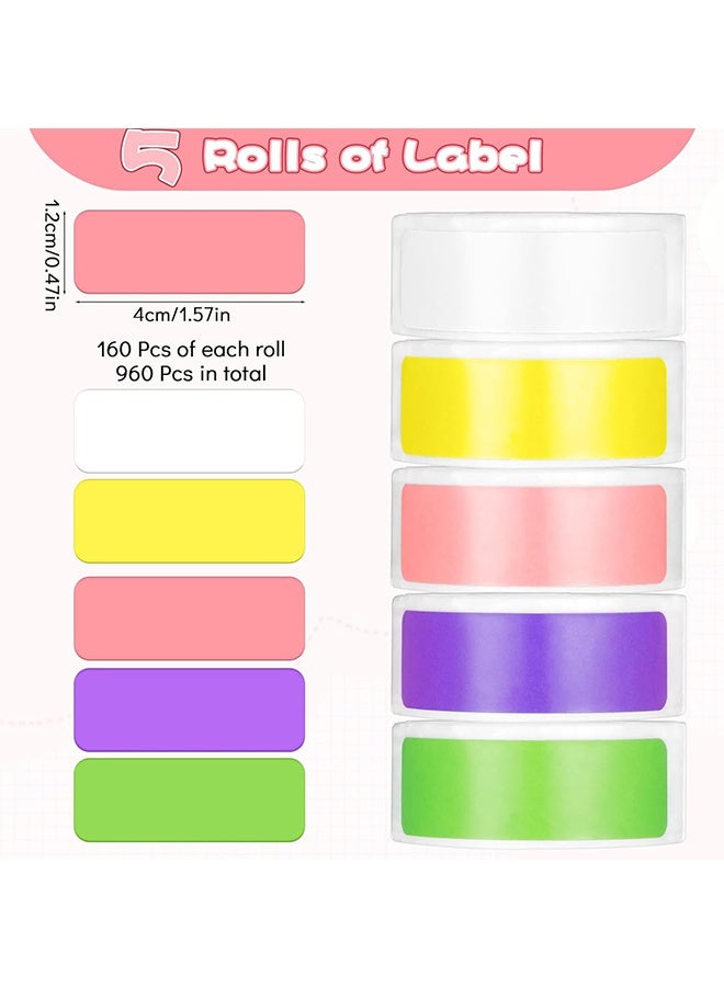 Wffo 5 Rolls Label Tape Print Stickers 12 x 40 mm Label Maker Tape Colorful Laminated Labeling Paper Replacement for D30 P11 Printer, 160/Roll (800 Pieces) - Image 2